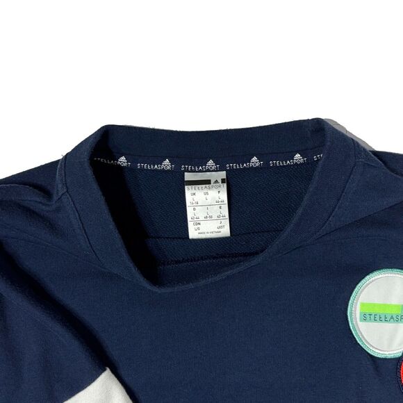 Adidas Stella McCartney Sport Cropped Sweatshirt Navy Blue White Patches Women L - Picture 5 of 9